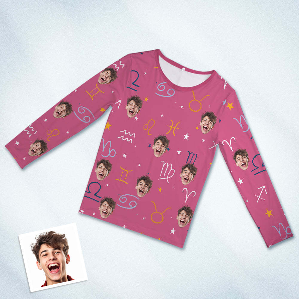 Custom Face Pajamas Sleepwear Personalized Round Neck Pink Pajamas Constellation Symbol For Women - 