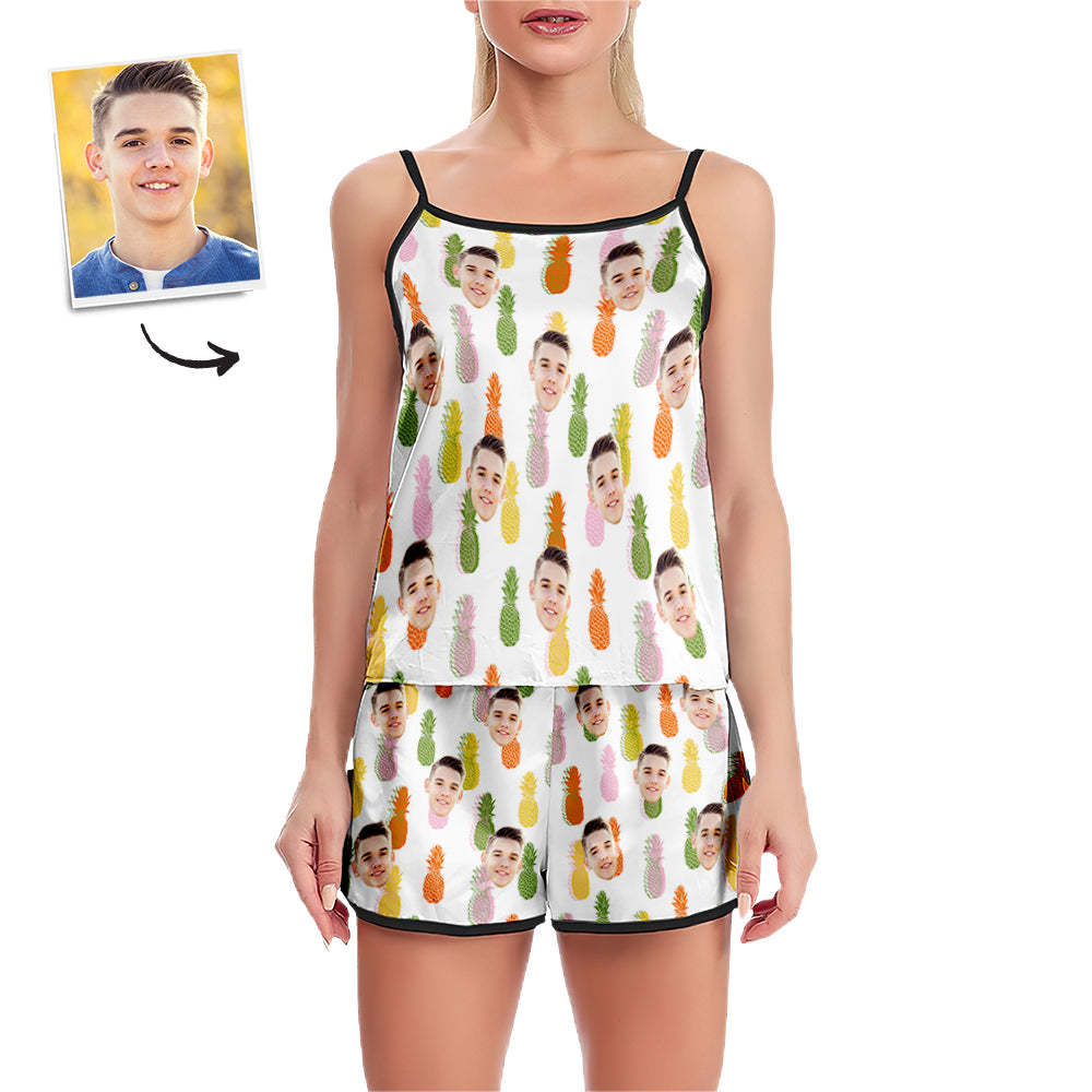 Custom Face Camisole Sleepwear Colorful Pineapples Personalized Lingerie Set Summer Pajamas - 