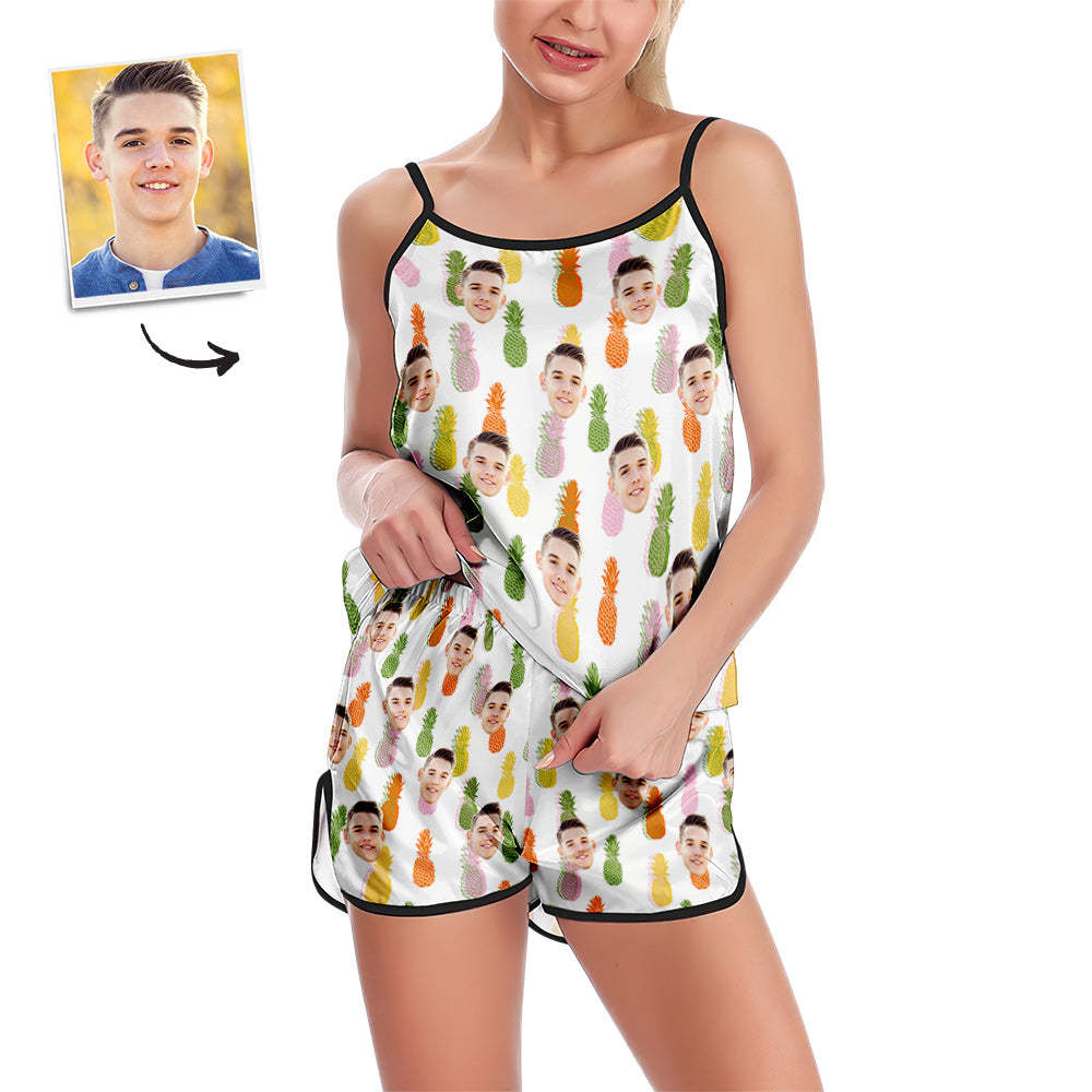 Custom Face Camisole Sleepwear Colorful Pineapples Personalized Lingerie Set Summer Pajamas - 