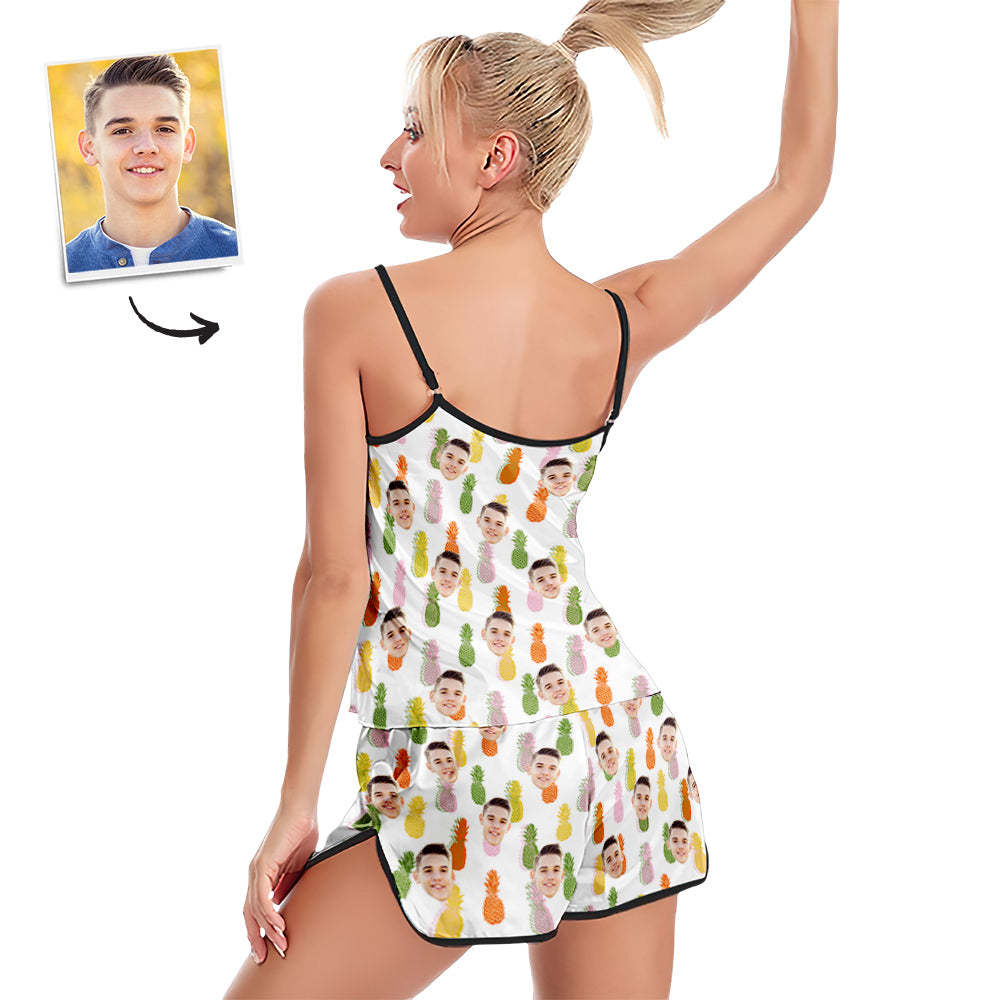 Custom Face Camisole Sleepwear Colorful Pineapples Personalized Lingerie Set Summer Pajamas - 