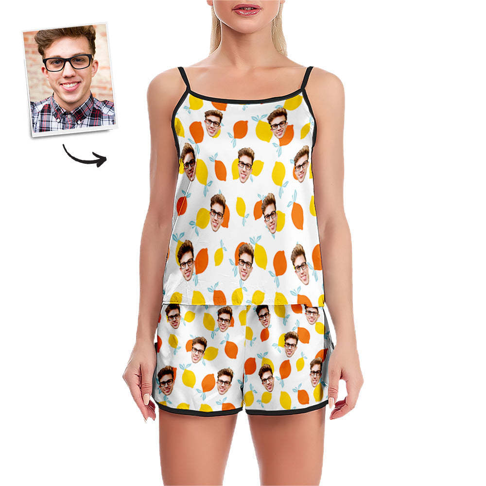 Custom Face Pajamas Cool Summer Suspender Sleepcoat Shorts Lingerie Set Summer Sleepwear - 