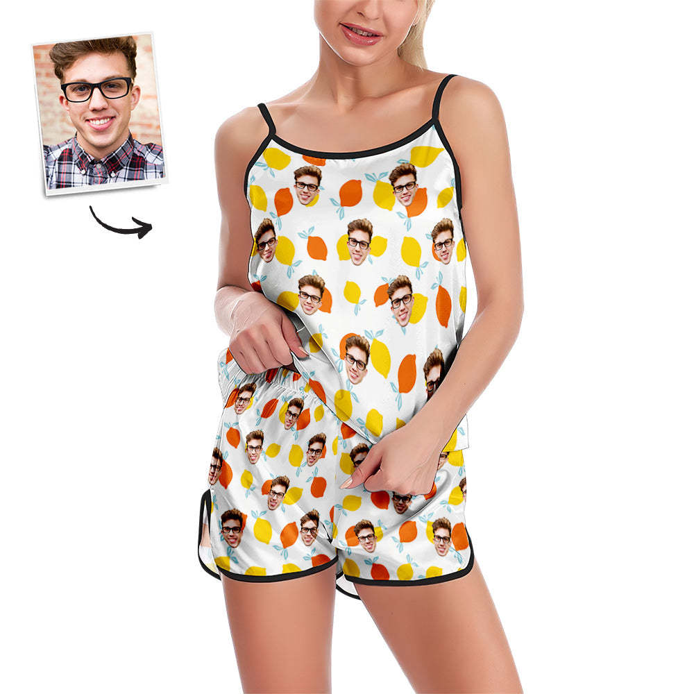 Custom Face Pajamas Cool Summer Suspender Sleepcoat Shorts Lingerie Set Summer Sleepwear - 