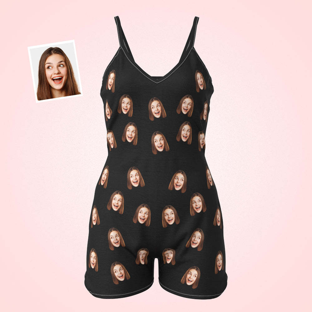 Custom Face Sling Jumpsuit Shorts Personalized Photo Sleeveless Pajama For Women - 