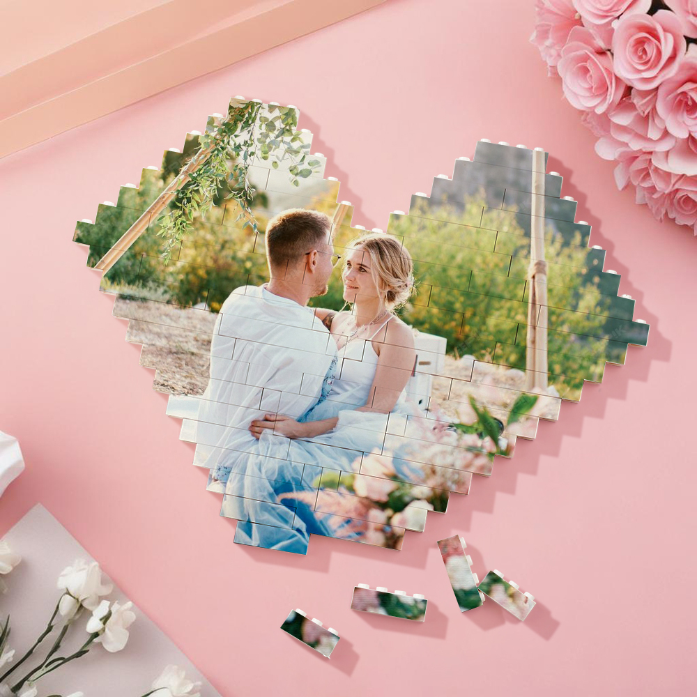 Custom Photo Building Brick Personalised Block Heart Shaped Gifts for Wedding Anniversary