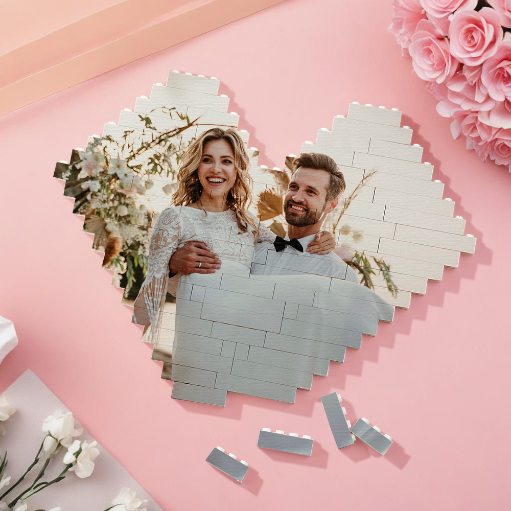 Wedding Anniversary Gifts Custom Building Brick Personalised Photo Block Heart Shaped