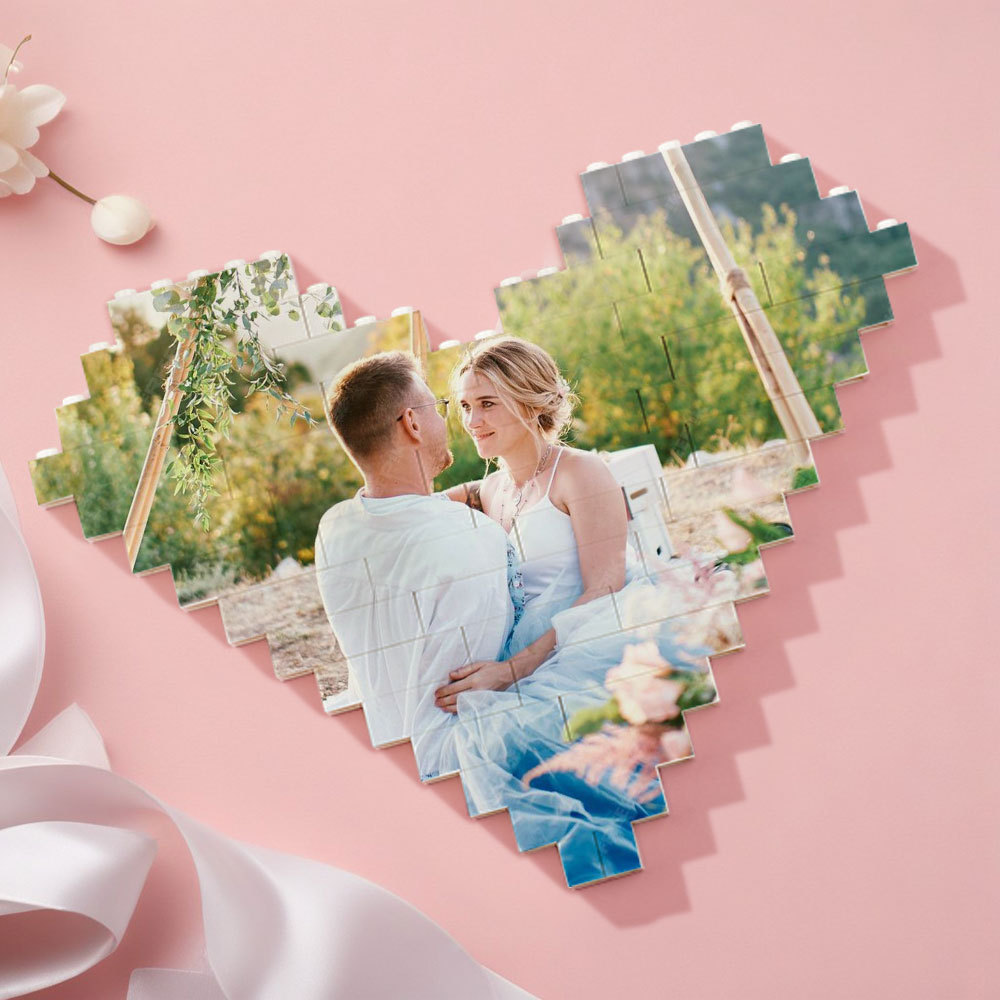 Custom Photo Building Brick Personalised Block Heart Shaped Gifts for Wedding Anniversary