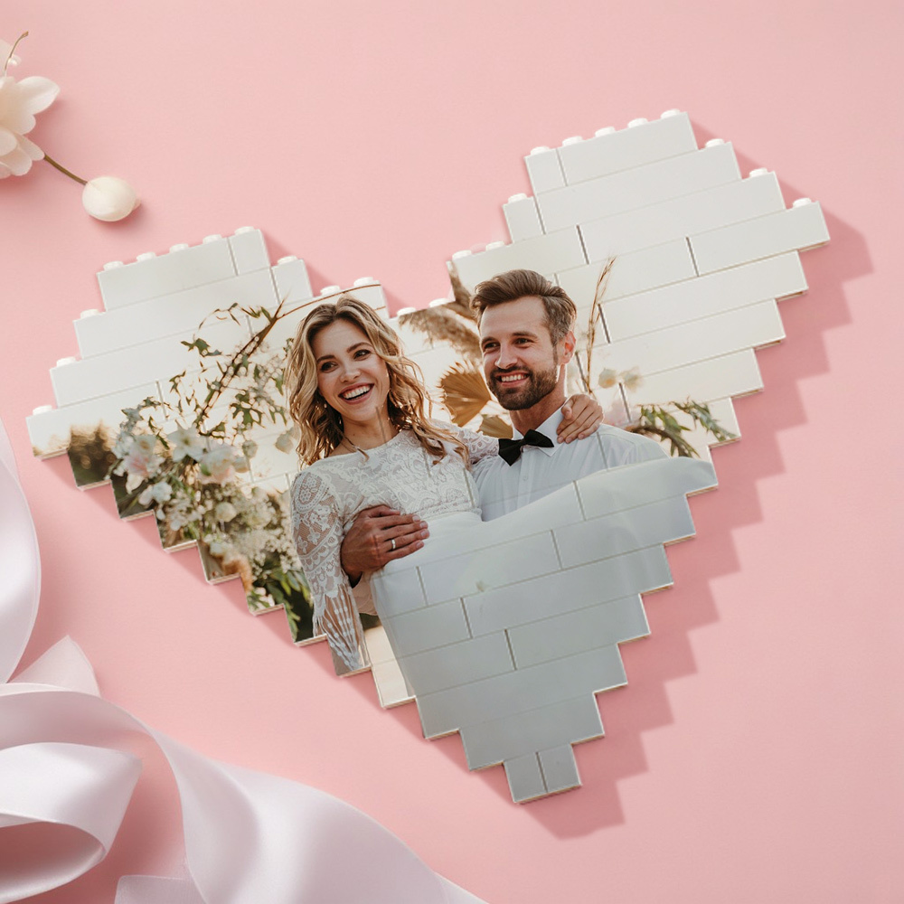Wedding Anniversary Gifts Custom Building Brick Personalised Photo Block Heart Shaped