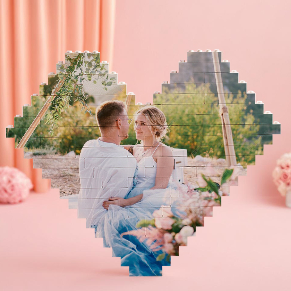 Custom Photo Building Brick Personalised Block Heart Shaped Gifts for Wedding Anniversary