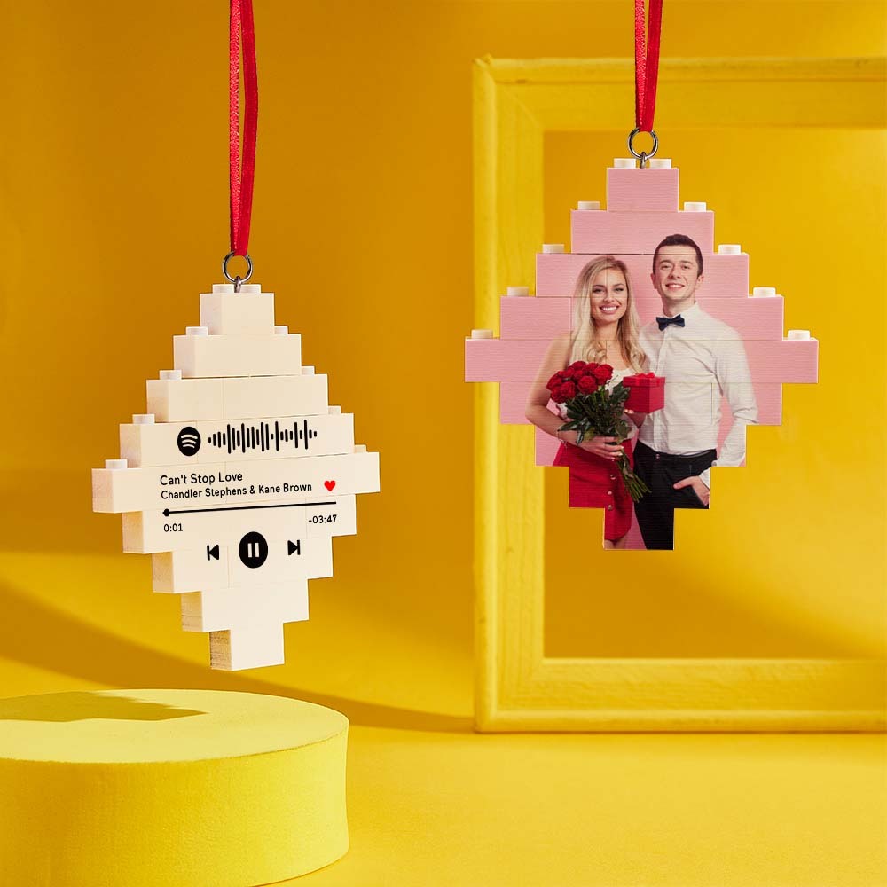 Custom Photo Building Bricks Personalised Block Lozenge Shape Christmas Ornament Gifts