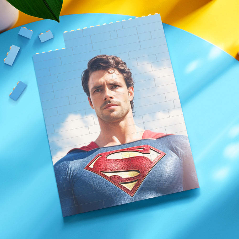 Personalized Brick Rectangle Building Photo Block Custom Face Superman Plaque - myphotowallet