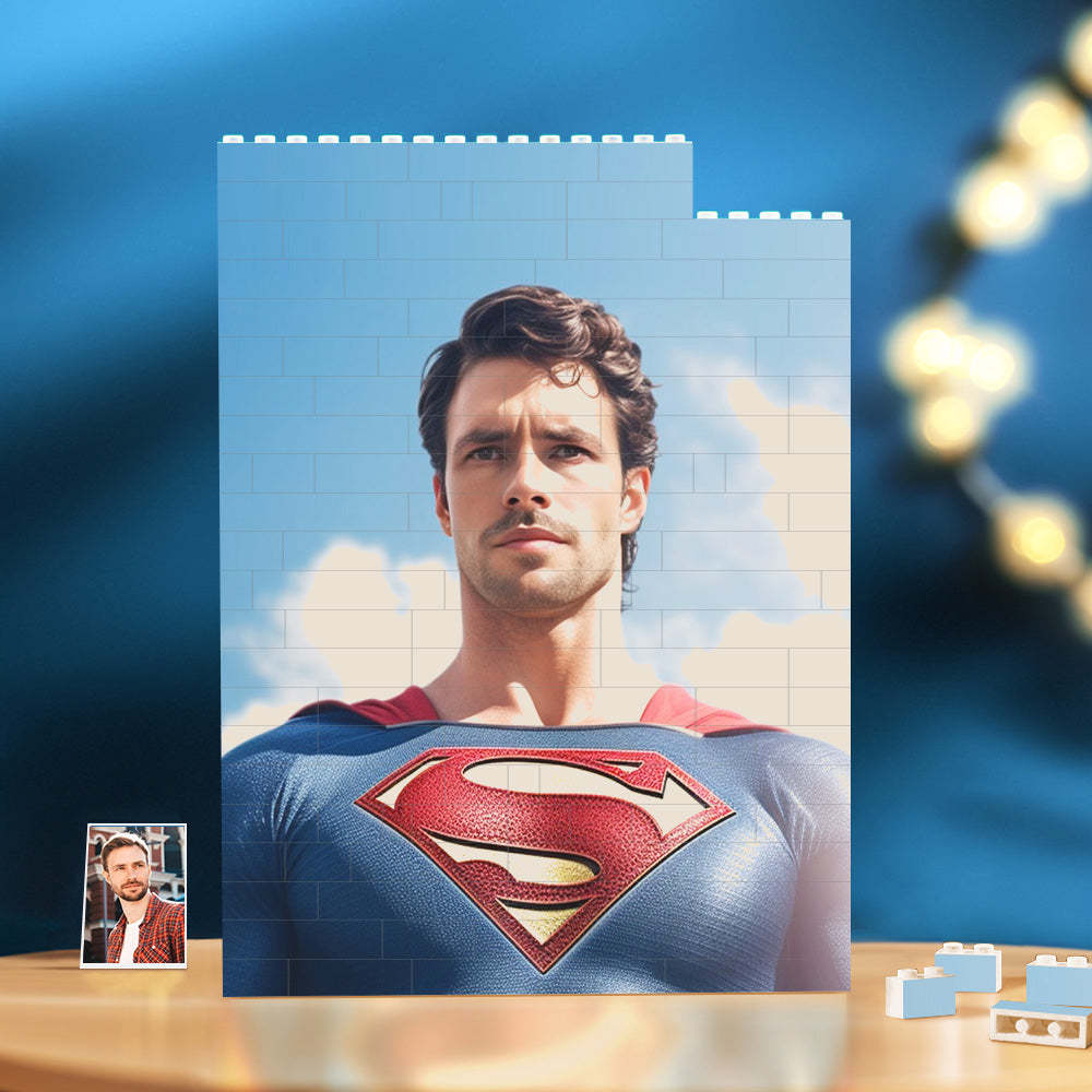 Personalized Brick Rectangle Building Photo Block Custom Face Superman Plaque - myphotowallet