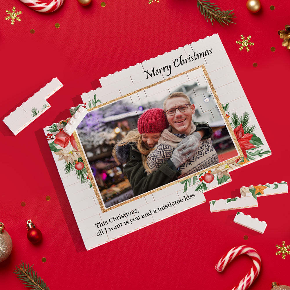 Custom Building Block Puzzle Horizontal Trio Photo Brick Merry Christmas - Myphotowallet
