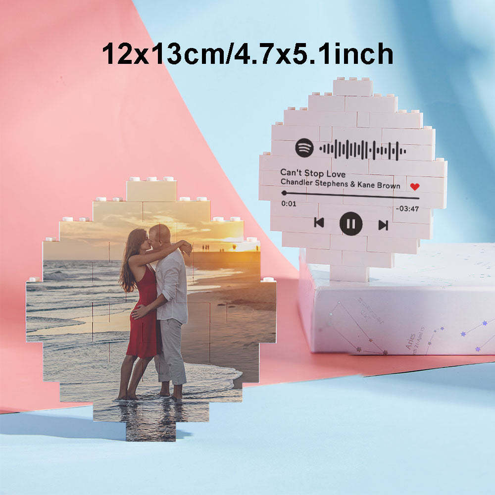 Custom Photo Building Brick Personalized Music Code Block Heart Shaped Photo Block Gifts for Her