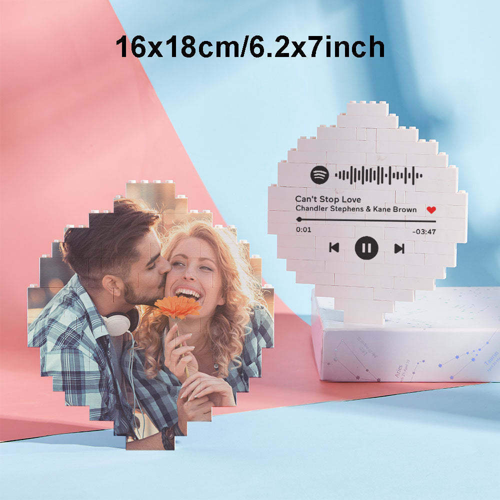 Custom Photo Building Brick Personalized Music Code Block Heart Shaped Photo Block Gifts for Her