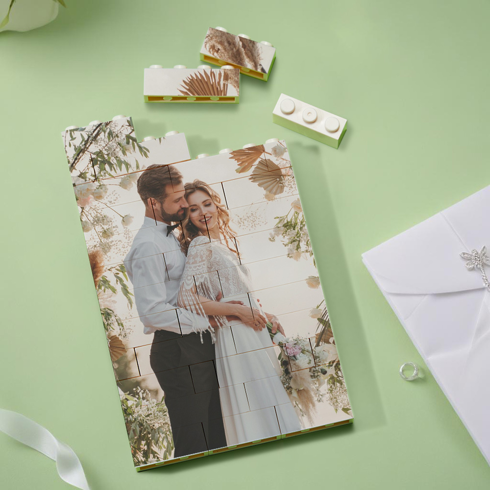 Wedding Anniversary Gift Custom Text Frame Personalized Music Vertical Photo Brick Block  Brick Rectangle Building Photo Block Music Code