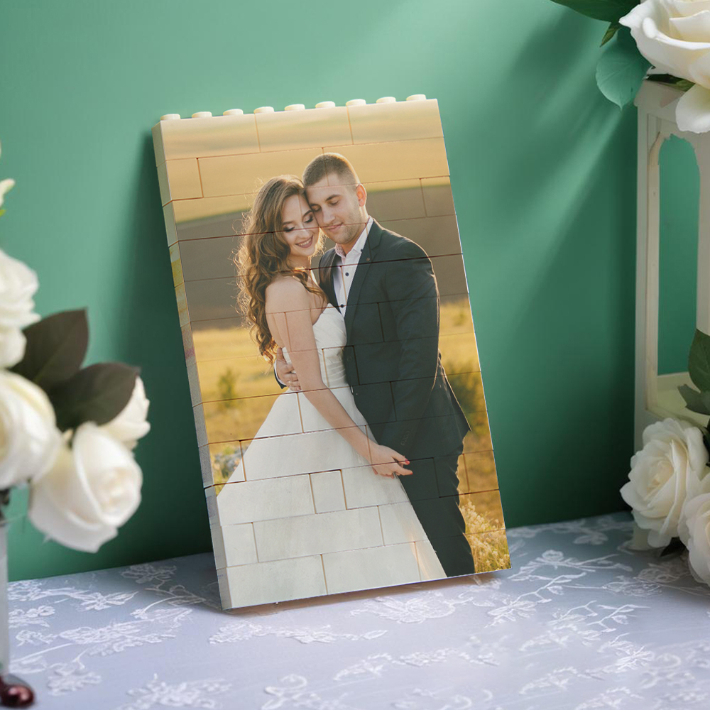 Wedding Anniversary Gift Personalized Brick Rectangle Building Photo Block Music Code Custom Text Frame