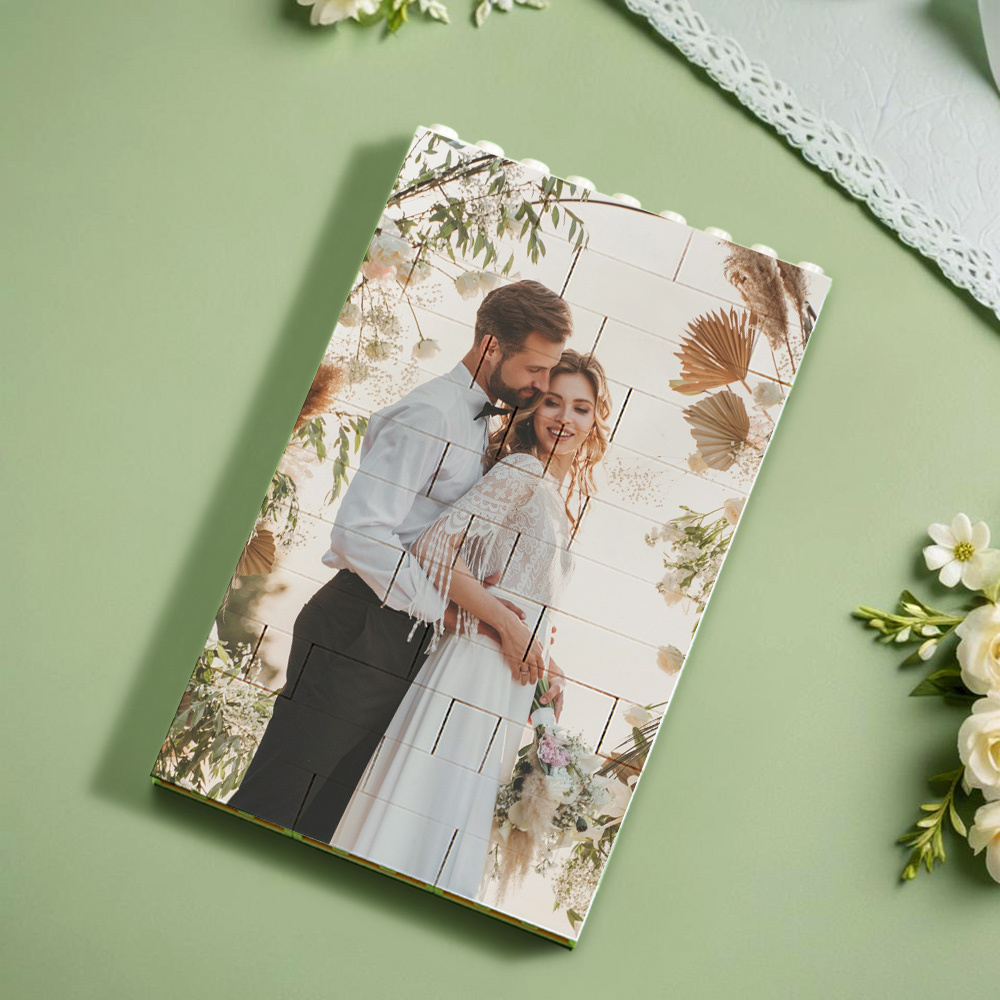 Wedding Anniversary Gift Custom Text Frame Personalized Music Vertical Photo Brick Block  Brick Rectangle Building Photo Block Music Code