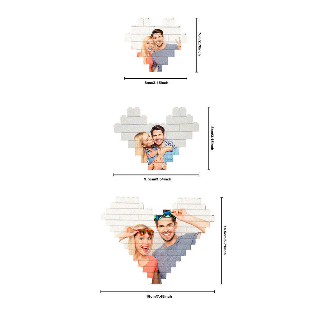 Custom 3PCS Building Brick Puzzles Personalized Heart Shaped Photo Block Gift