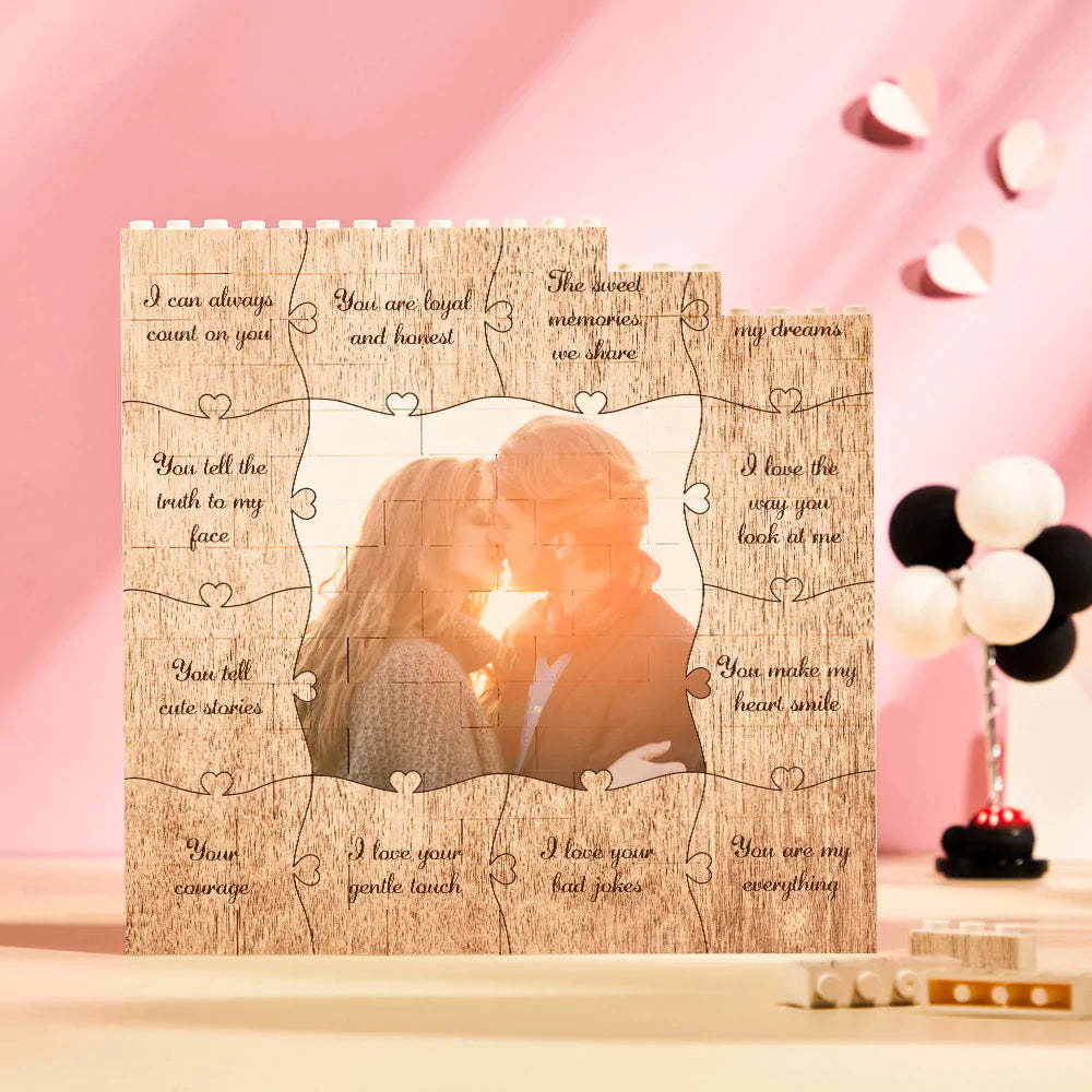 Custom Building Block Puzzle Square Photo Brick Write 12 Reasons to Love Him/Her - myphotowallet