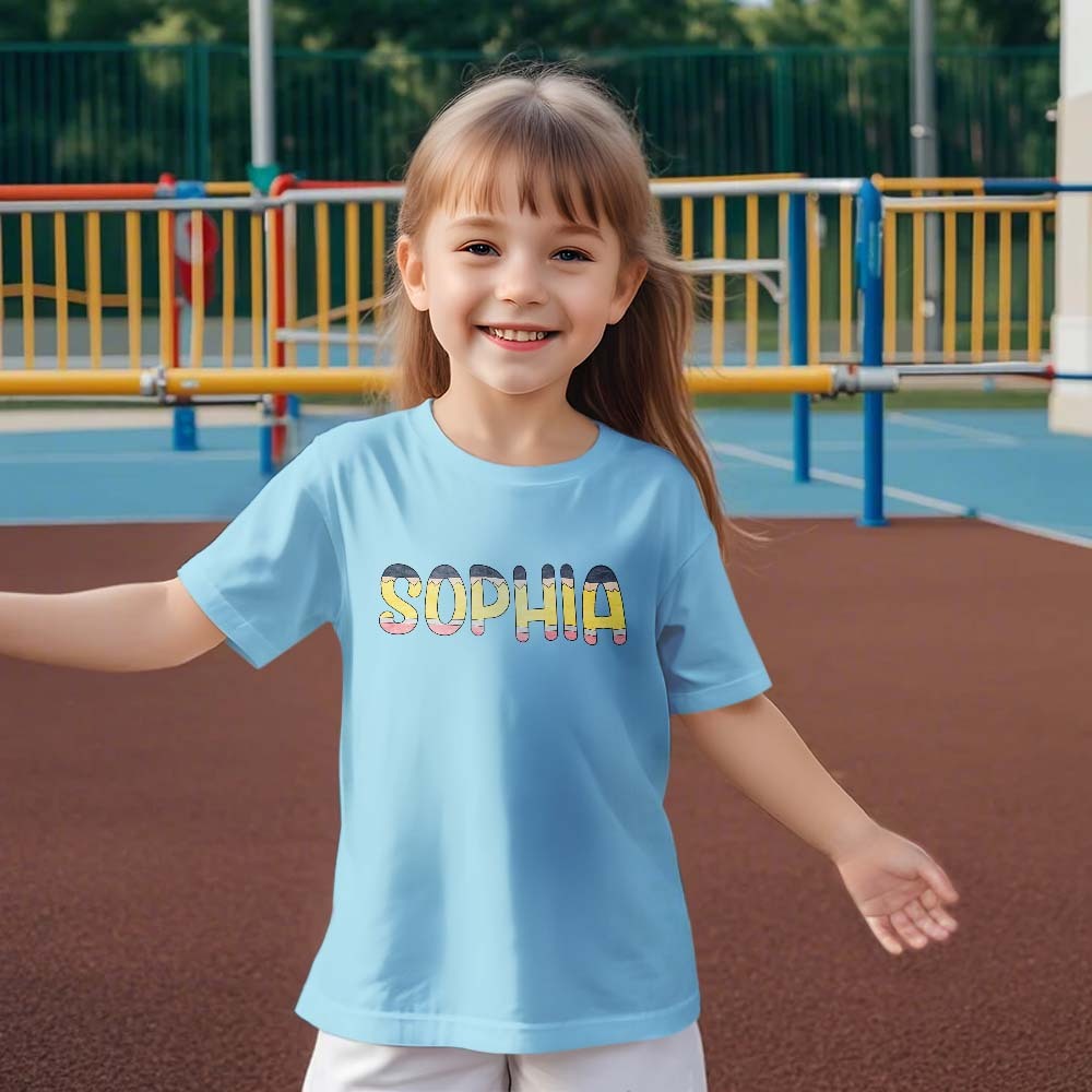 Personalized Back to School Pencil Name T-shirt First Day of School Shirt Gift for Kids - Myphotowallet