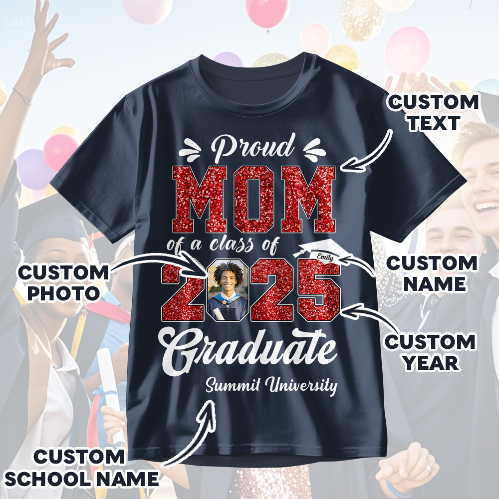Custom Graduation T-Shirt Personalized Proud Family Graduate Photo and Name Graduation T-Shirt Gift