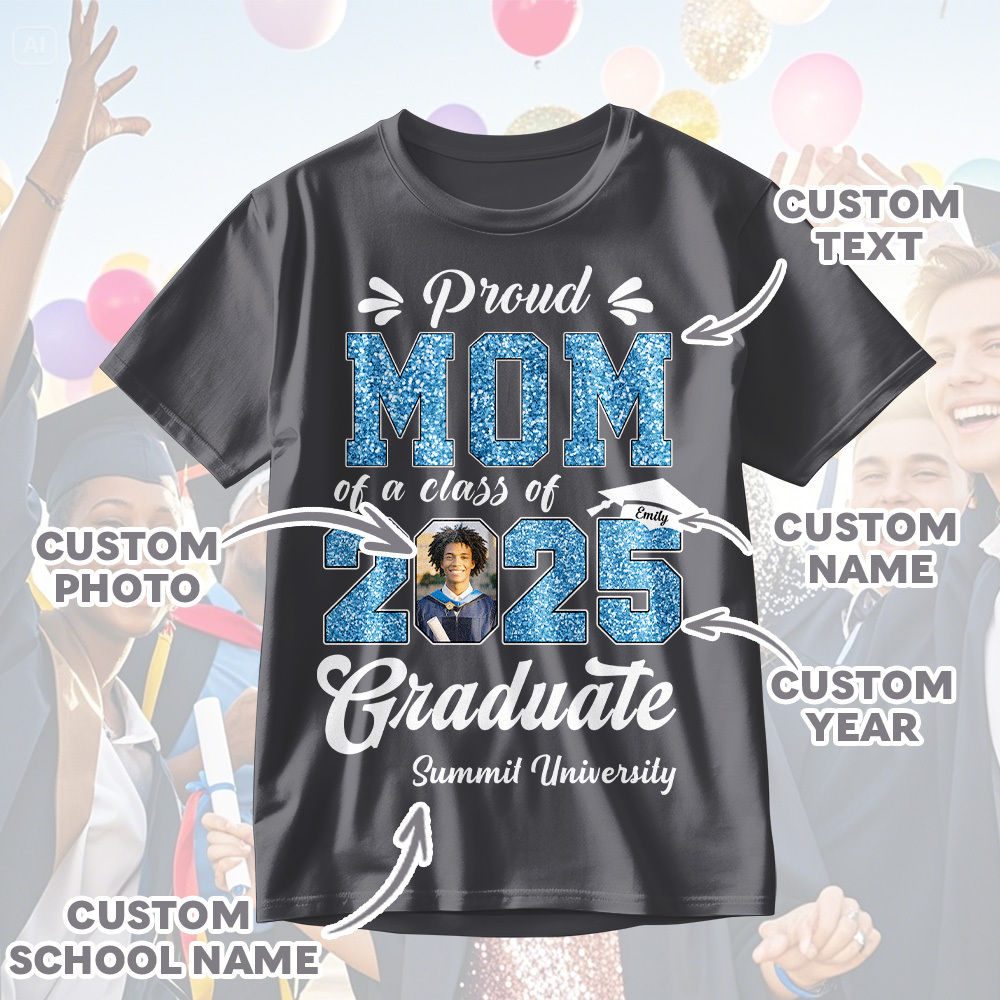 Custom Graduation T-Shirt Personalized Proud Family Graduate Photo and Name Graduation T-Shirt Gift
