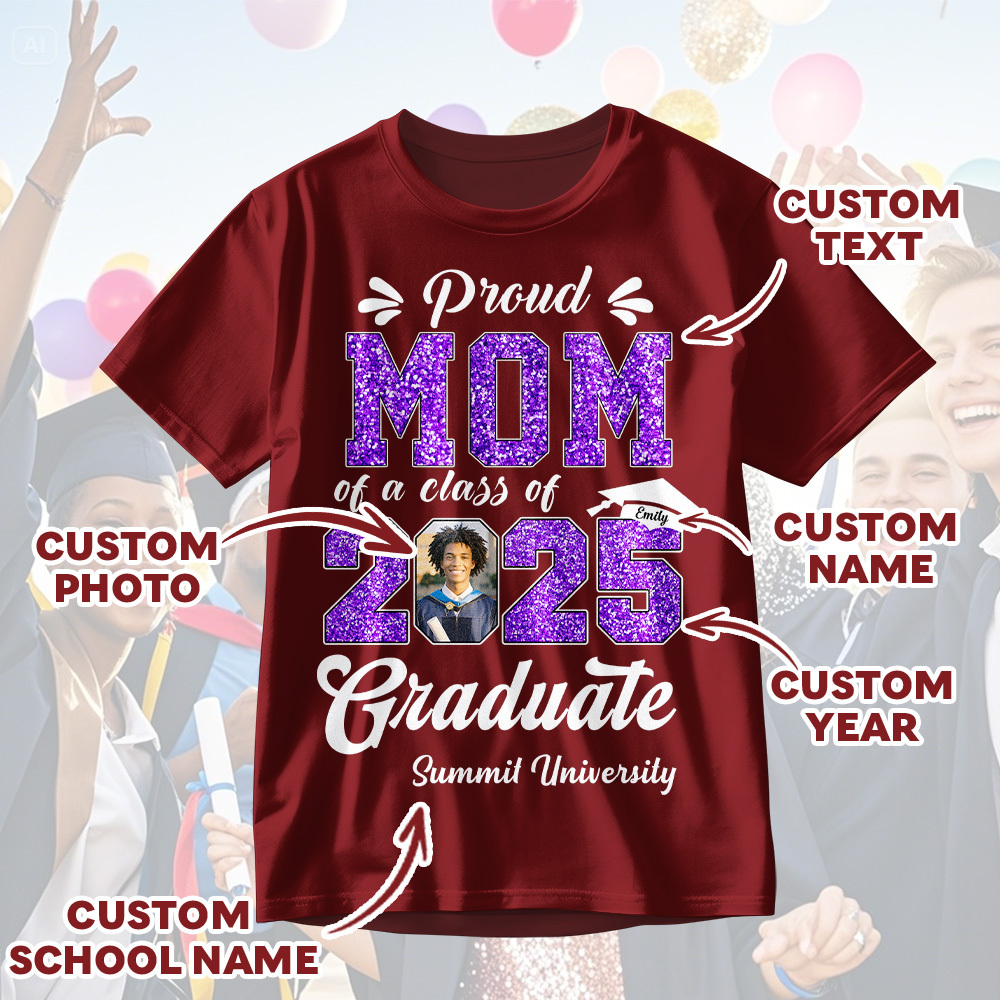 Custom Graduation T-Shirt Personalized Proud Family Graduate Photo and Name Graduation T-Shirt Gift
