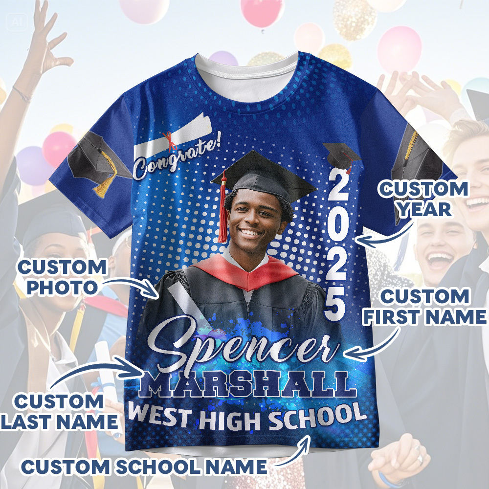 Custom 3D Graduation T-shirt Personalized Photo & Name T-shirt Congratulate Gift