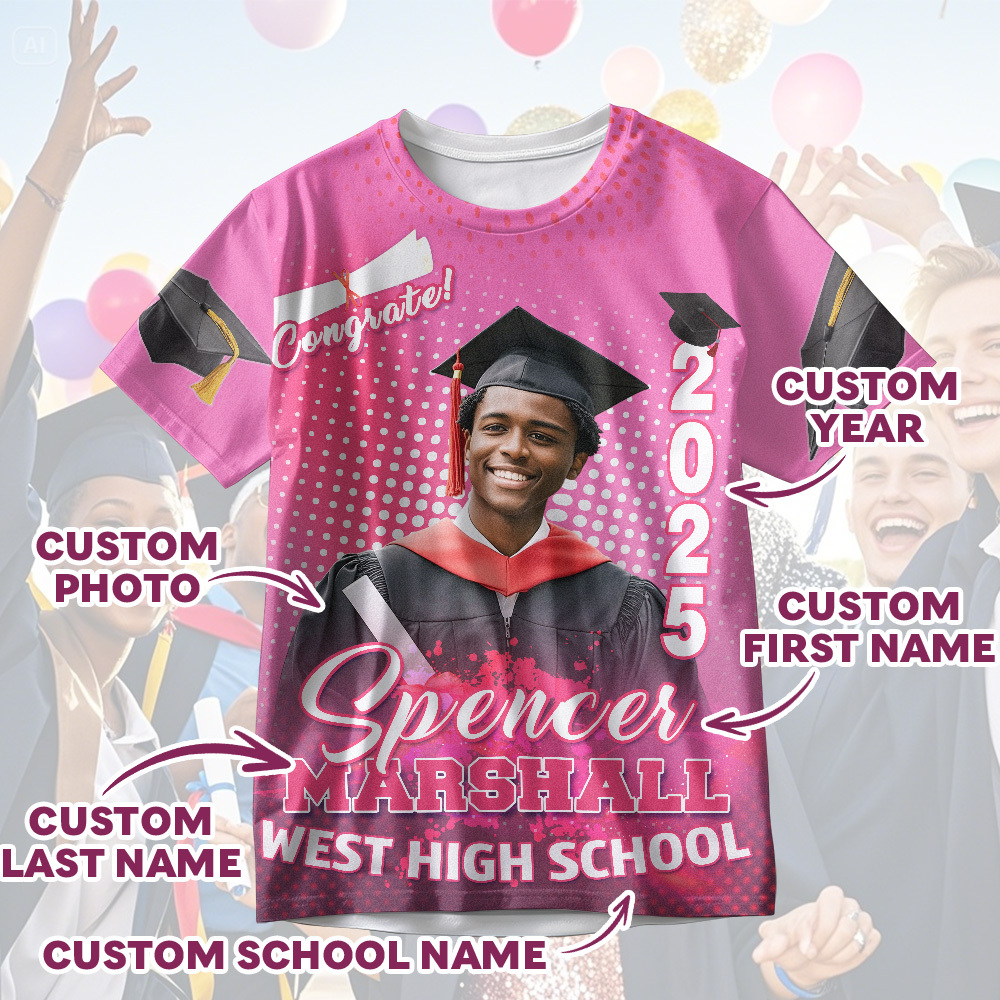Custom 3D Graduation T-shirt Personalized Photo & Name T-shirt Congratulate Gift