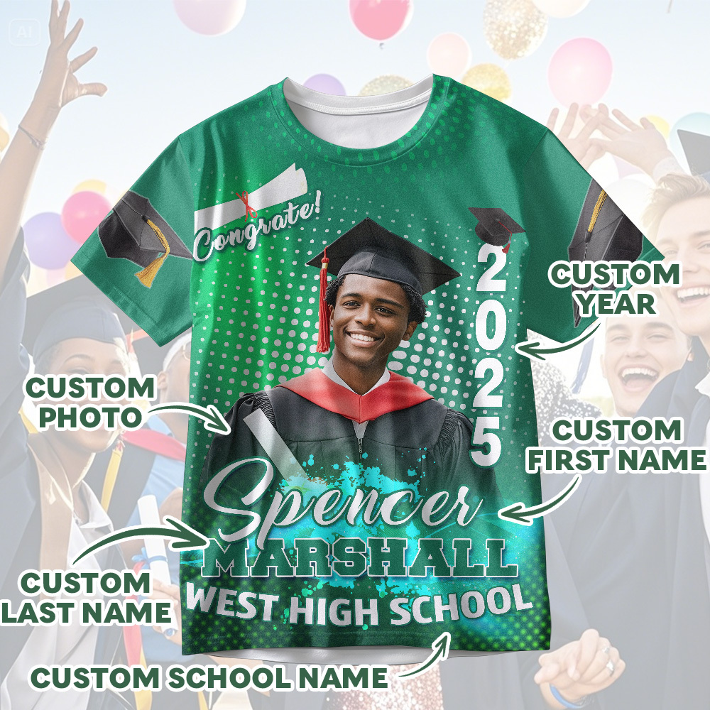 Custom 3D Graduation T-shirt Personalized Photo & Name T-shirt Congratulate Gift
