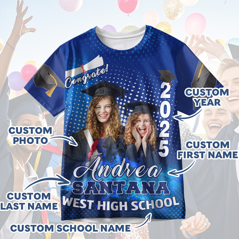 Custom 3D Graduation T-shirt Personalized Photo & Name T-shirt Congratulate Gift
