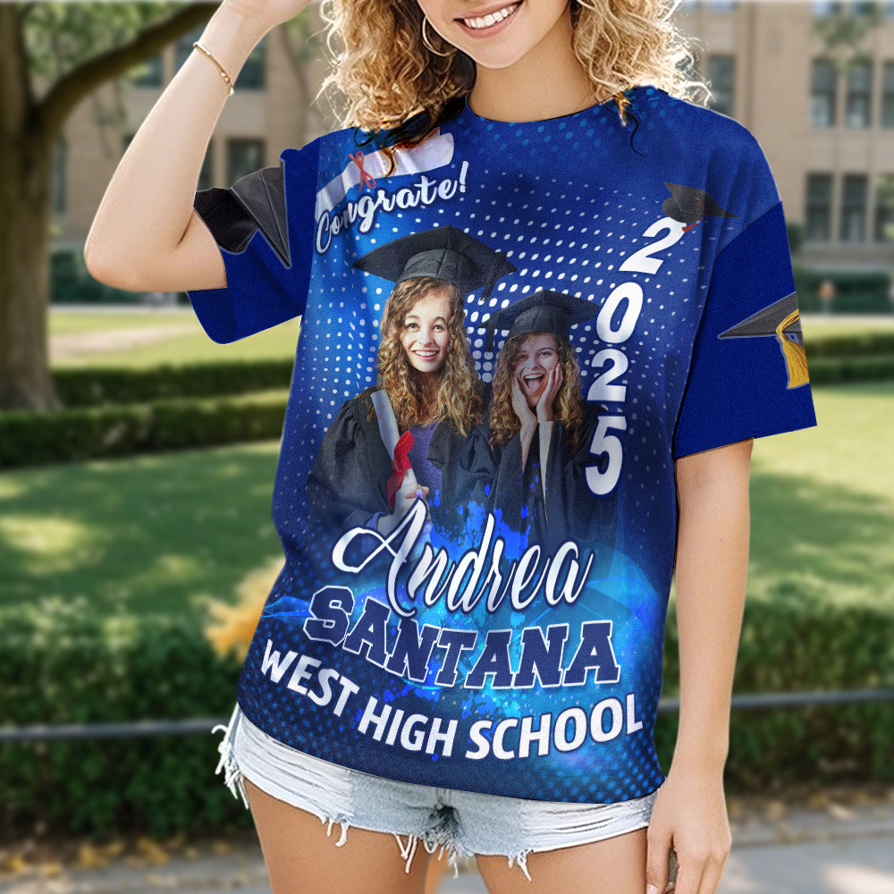 Custom 3D Graduation T-shirt Personalized Photo & Name T-shirt Congratulate Gift