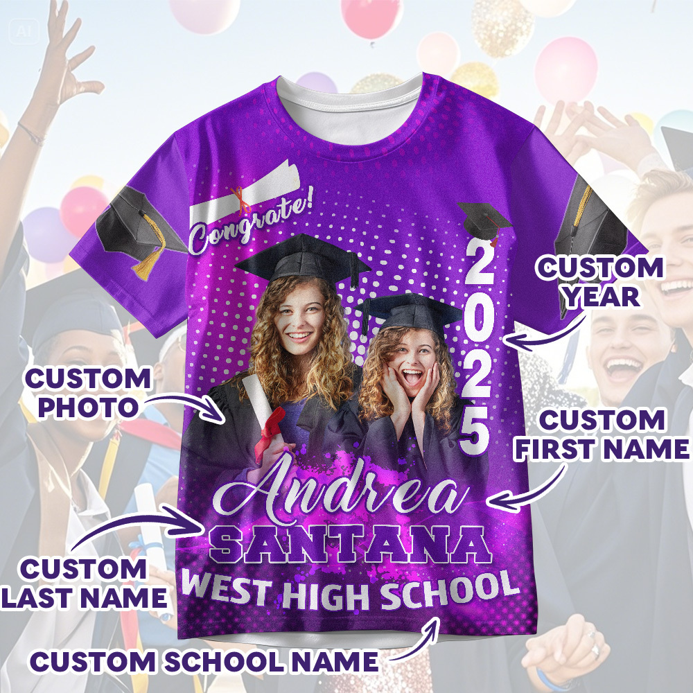 Custom 3D Graduation T-shirt Personalized Photo & Name T-shirt Congratulate Gift