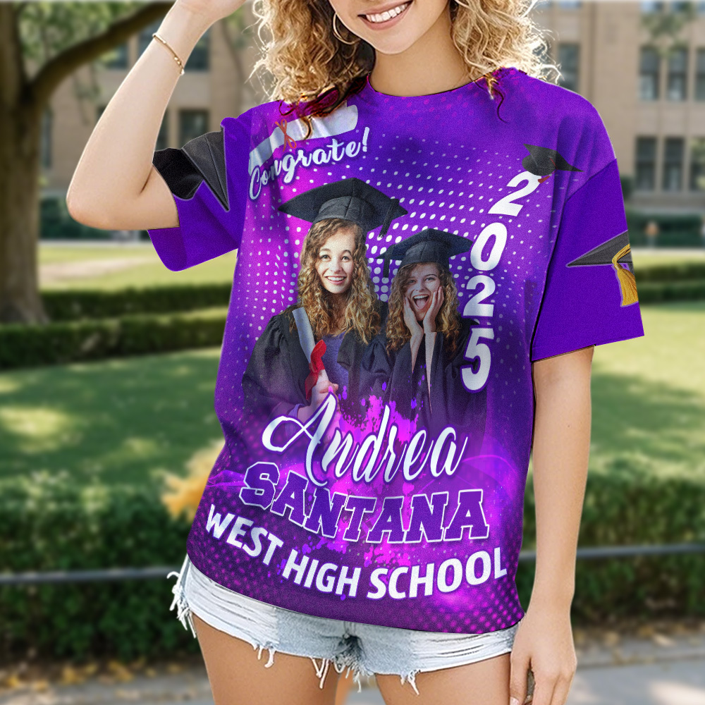 Custom 3D Graduation T-shirt Personalized Photo & Name T-shirt Congratulate Gift