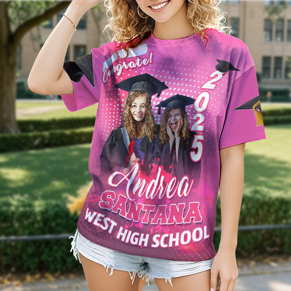 Custom 3D Graduation T-shirt Personalized Photo & Name T-shirt Congratulate Gift