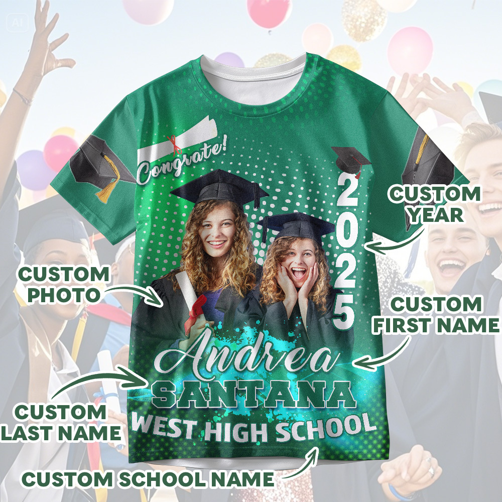 Custom 3D Graduation T-shirt Personalized Photo & Name T-shirt Congratulate Gift