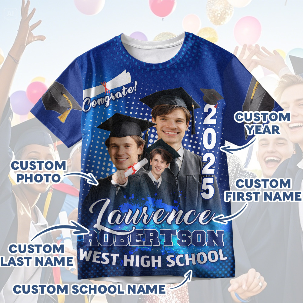 Custom 3D Graduation T-shirt Personalized Photo & Name T-shirt Congratulate Gift