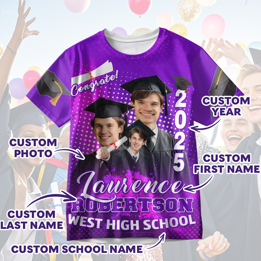 Custom 3D Graduation T-shirt Personalized Photo & Name T-shirt Congratulate Gift