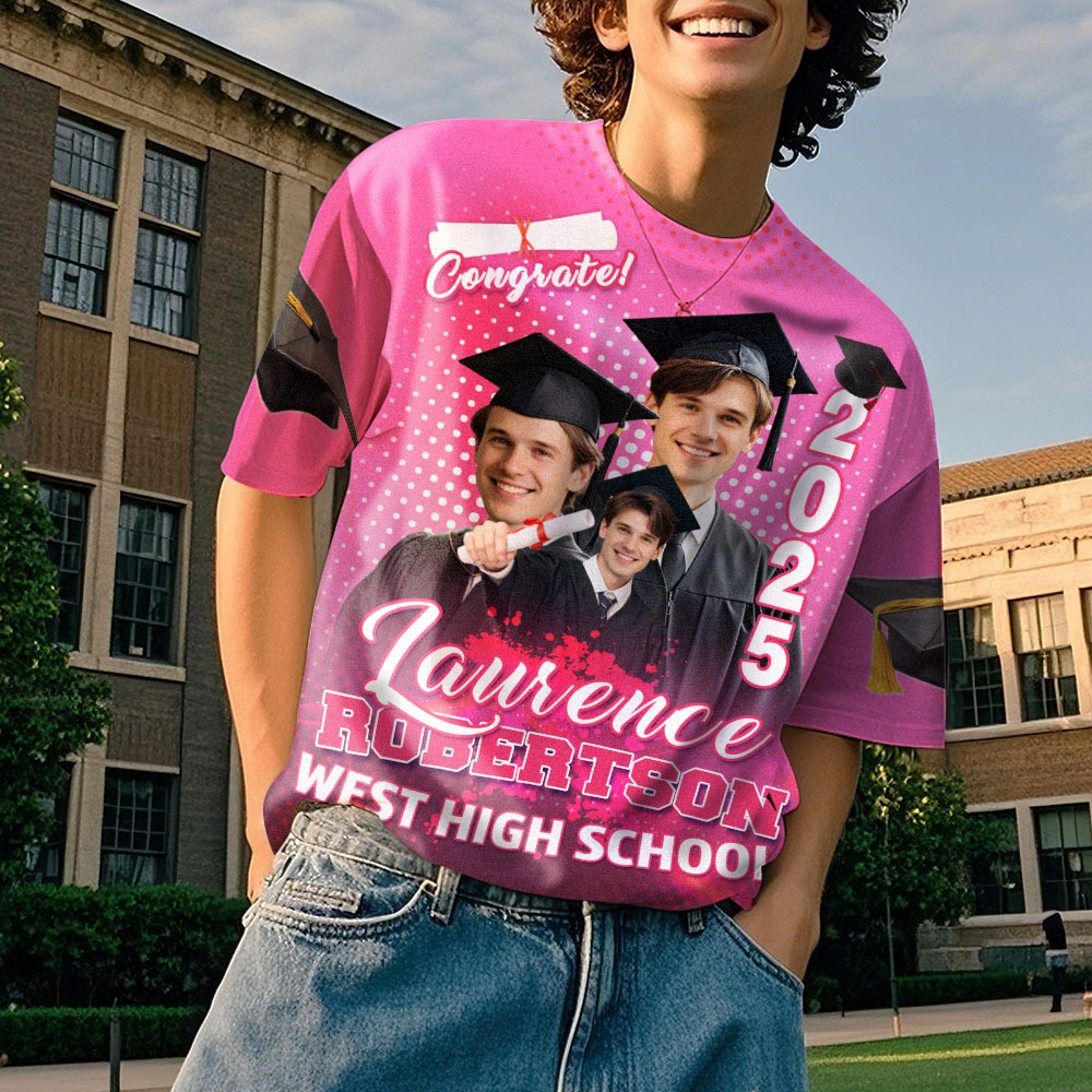 Custom 3D Graduation T-shirt Personalized Photo & Name T-shirt Congratulate Gift