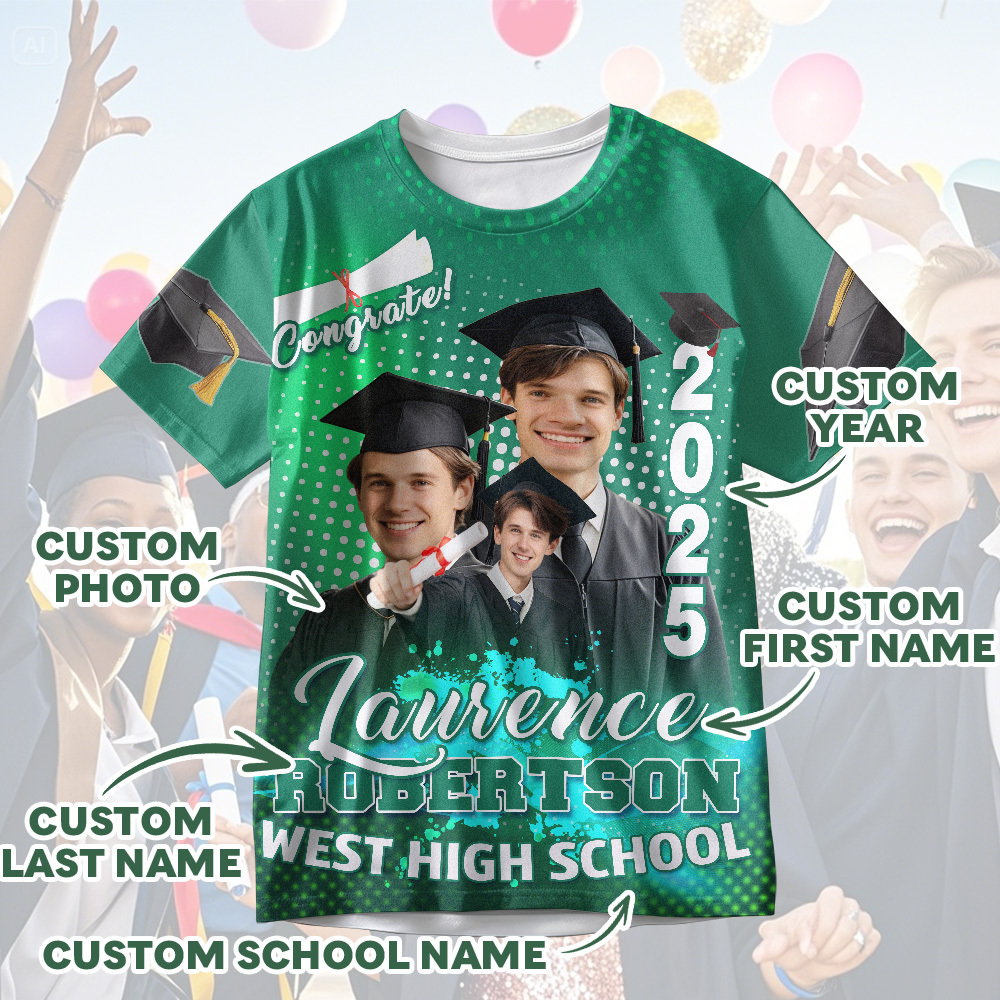 Custom 3D Graduation T-shirt Personalized Photo & Name T-shirt Congratulate Gift