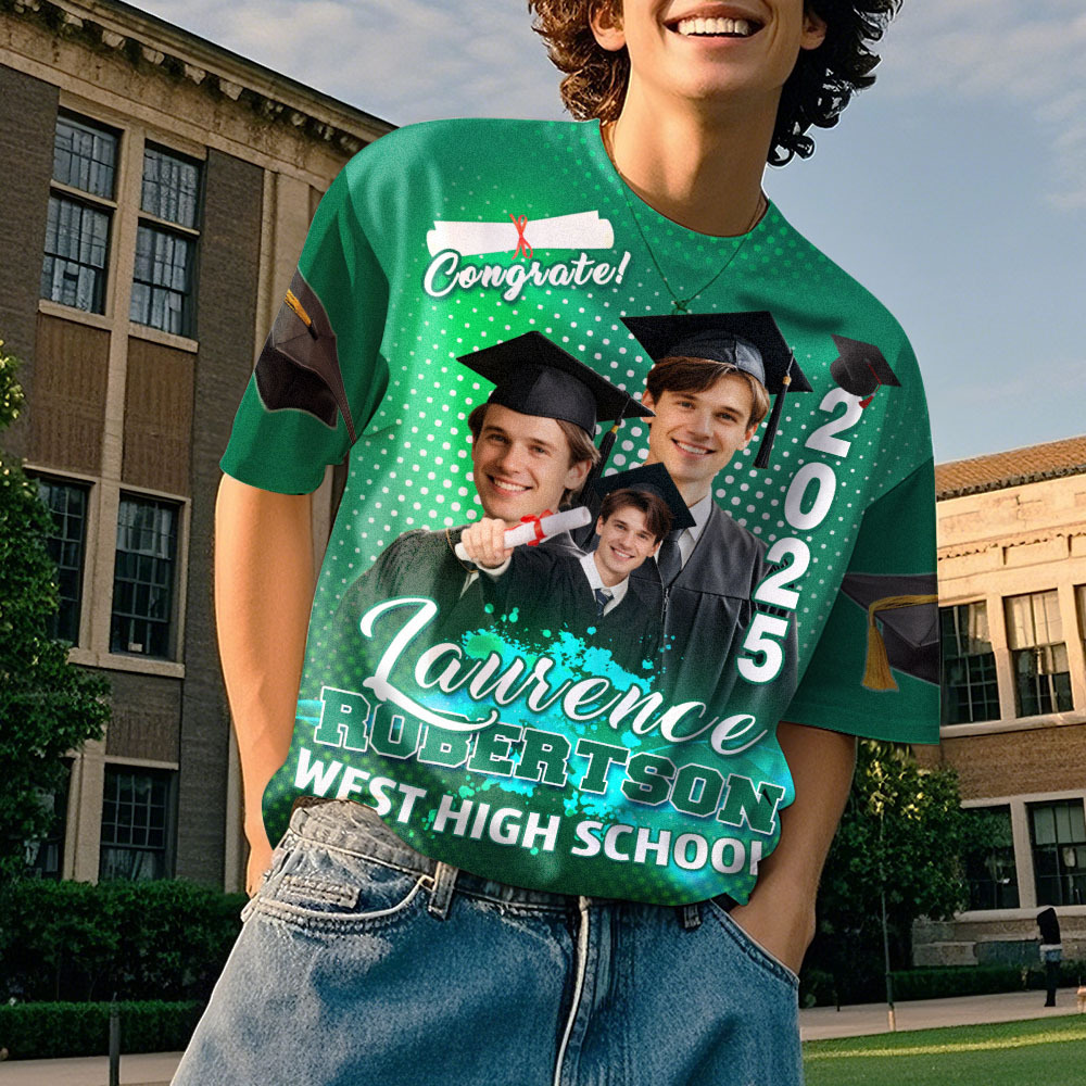 Custom 3D Graduation T-shirt Personalized Photo & Name T-shirt Congratulate Gift