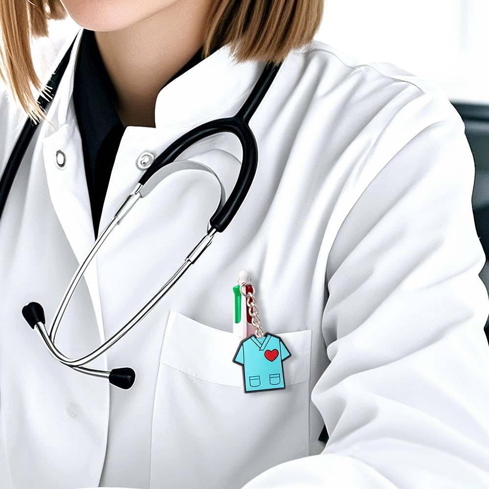 Personalised 4 in 1 Multicoloured Nurse Retractable Ball Pen with Name and Cute Charm Birthday Christmas Appreciation Gift for Nurse Medical Staff