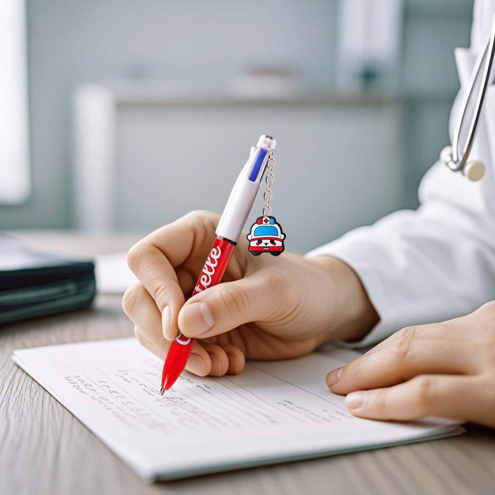 Personalised 4 in 1 Multicoloured Nurse Retractable Ball Pen with Name and Cute Charm Birthday Christmas Appreciation Gift for Nurse Medical Staff