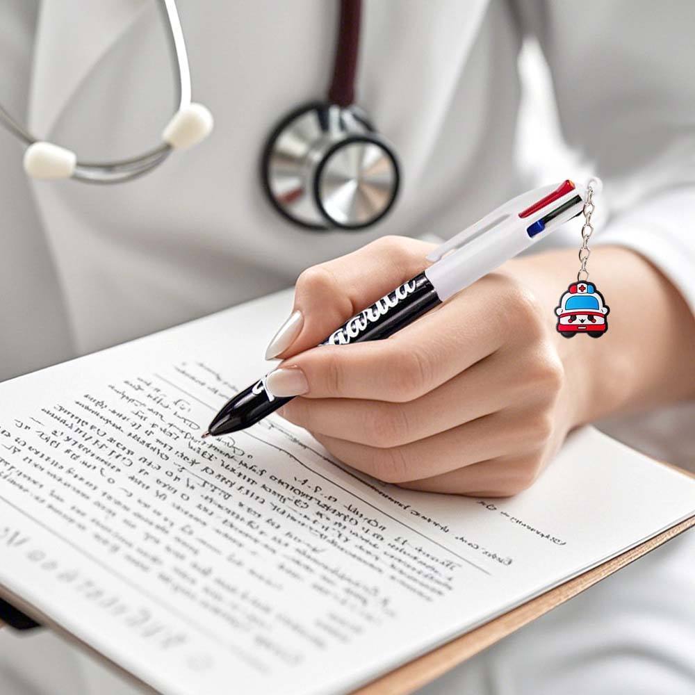Personalised 4 in 1 Multicoloured Nurse Retractable Ball Pen with Name and Cute Charm Birthday Christmas Appreciation Gift for Nurse Medical Staff