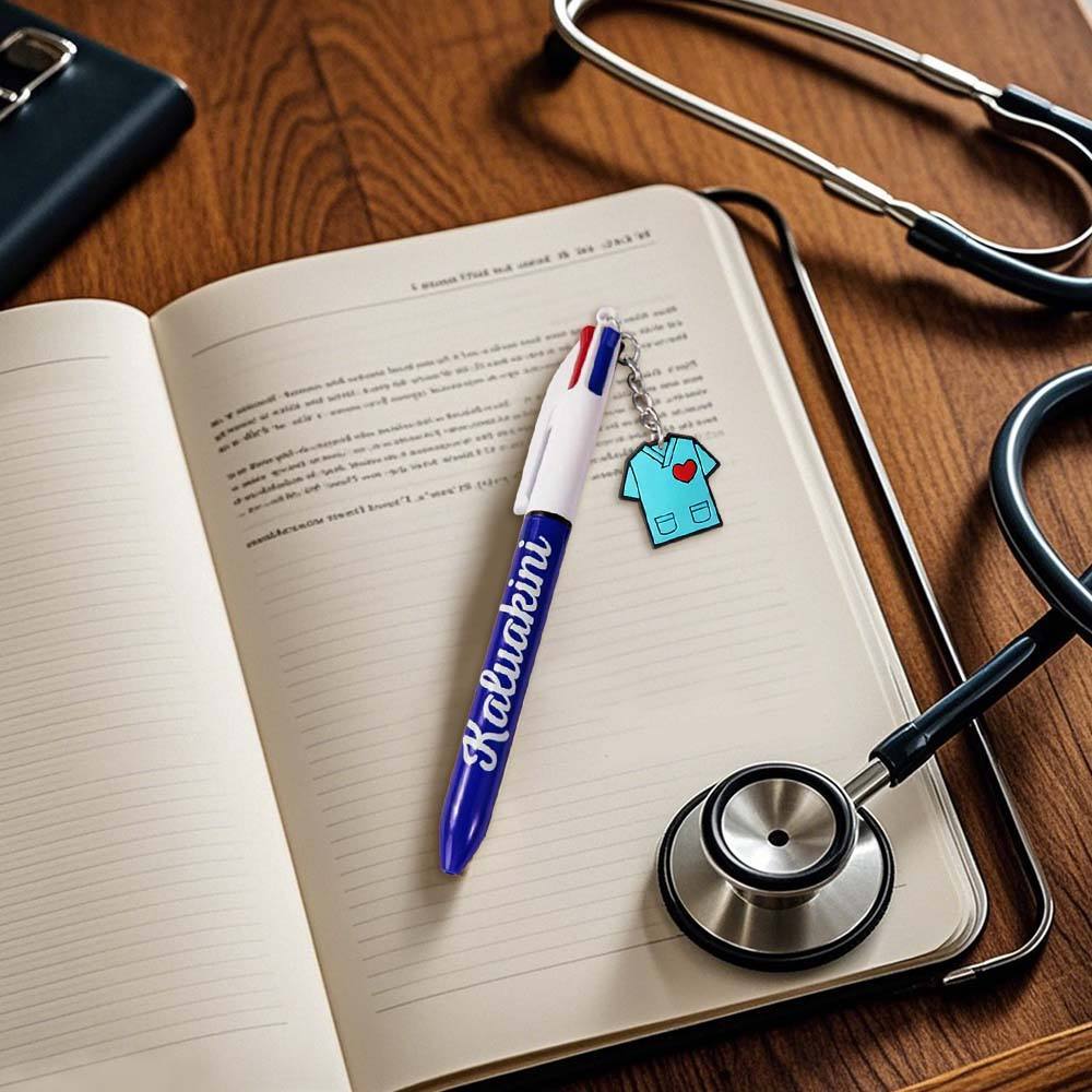 Personalised 4 in 1 Multicoloured Nurse Retractable Ball Pen with Name and Cute Charm Birthday Christmas Appreciation Gift for Nurse Medical Staff