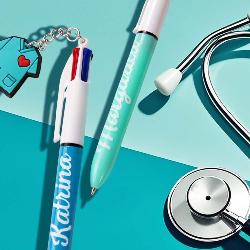 Personalised 4 in 1 Multicoloured Nurse Retractable Ball Pen with Name and Cute Charm Birthday Christmas Appreciation Gift for Nurse Medical Staff