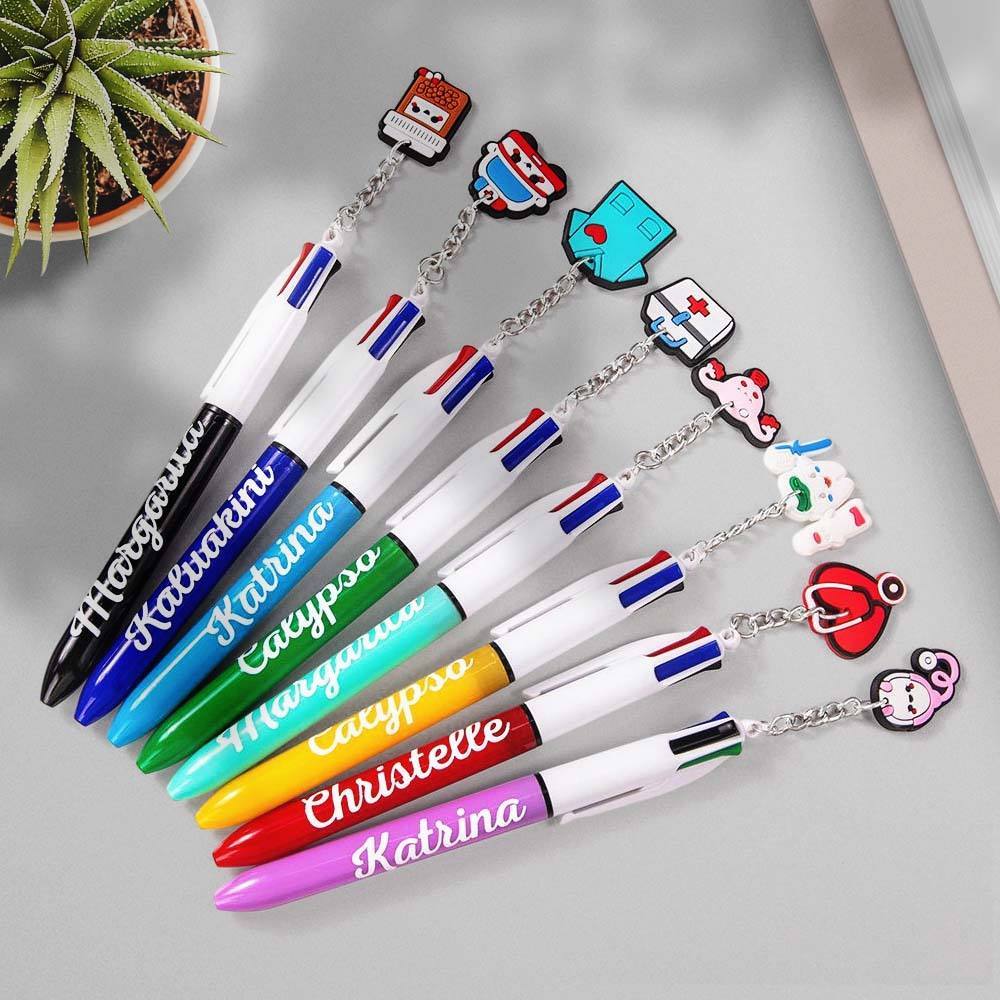 Personalised 4 in 1 Multicoloured Nurse Retractable Ball Pen with Name and Cute Charm Birthday Christmas Appreciation Gift for Nurse Medical Staff