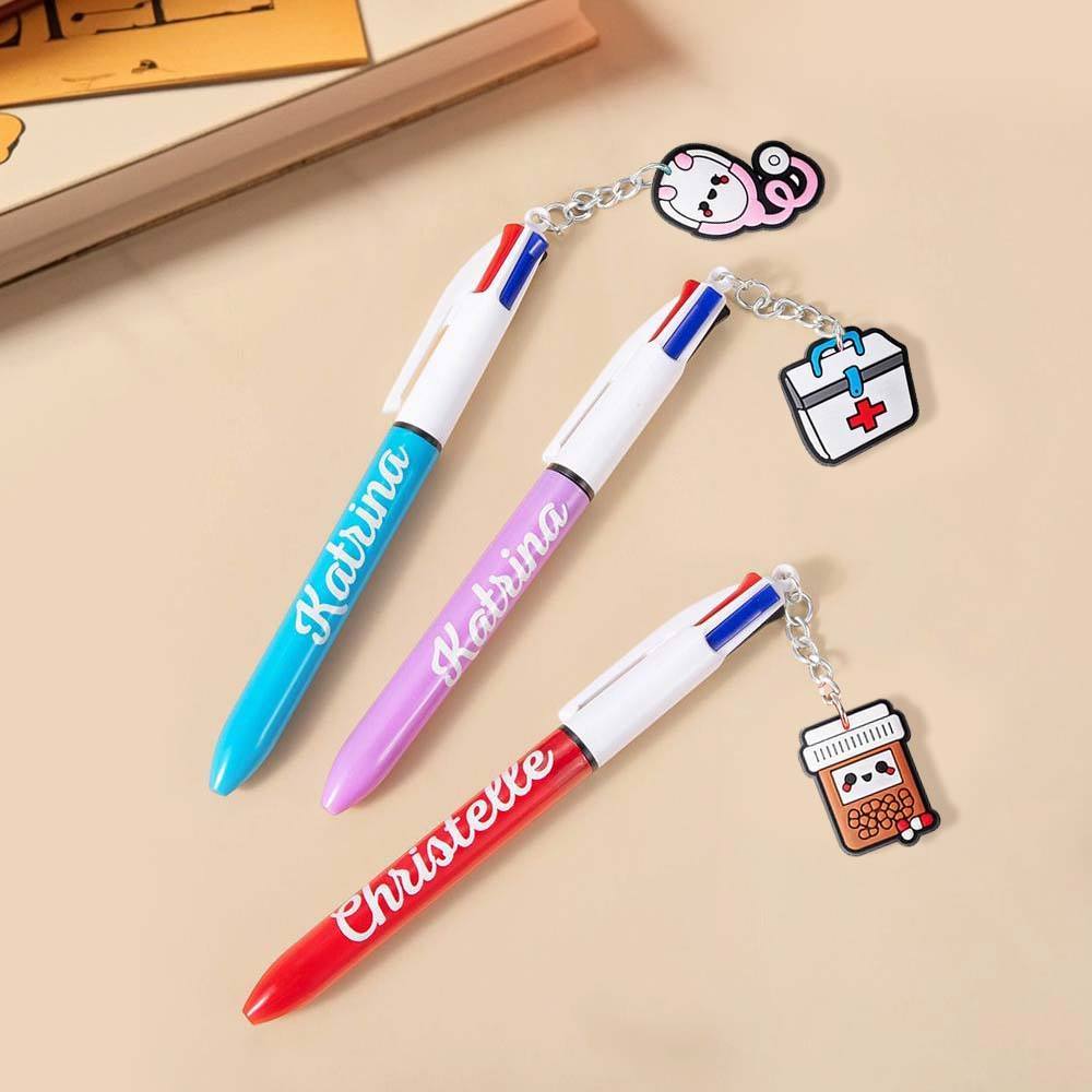 Personalised 4 in 1 Multicoloured Nurse Retractable Ball Pen with Name and Cute Charm Birthday Christmas Appreciation Gift for Nurse Medical Staff