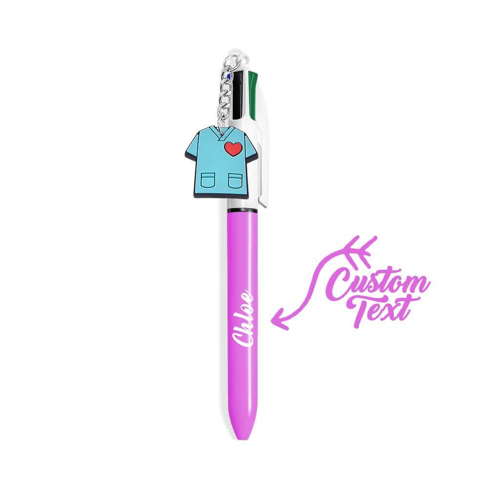 Personalised 4 in 1 Multicoloured Nurse Retractable Ball Pen with Name and Cute Charm Birthday Christmas Appreciation Gift for Nurse Medical Staff