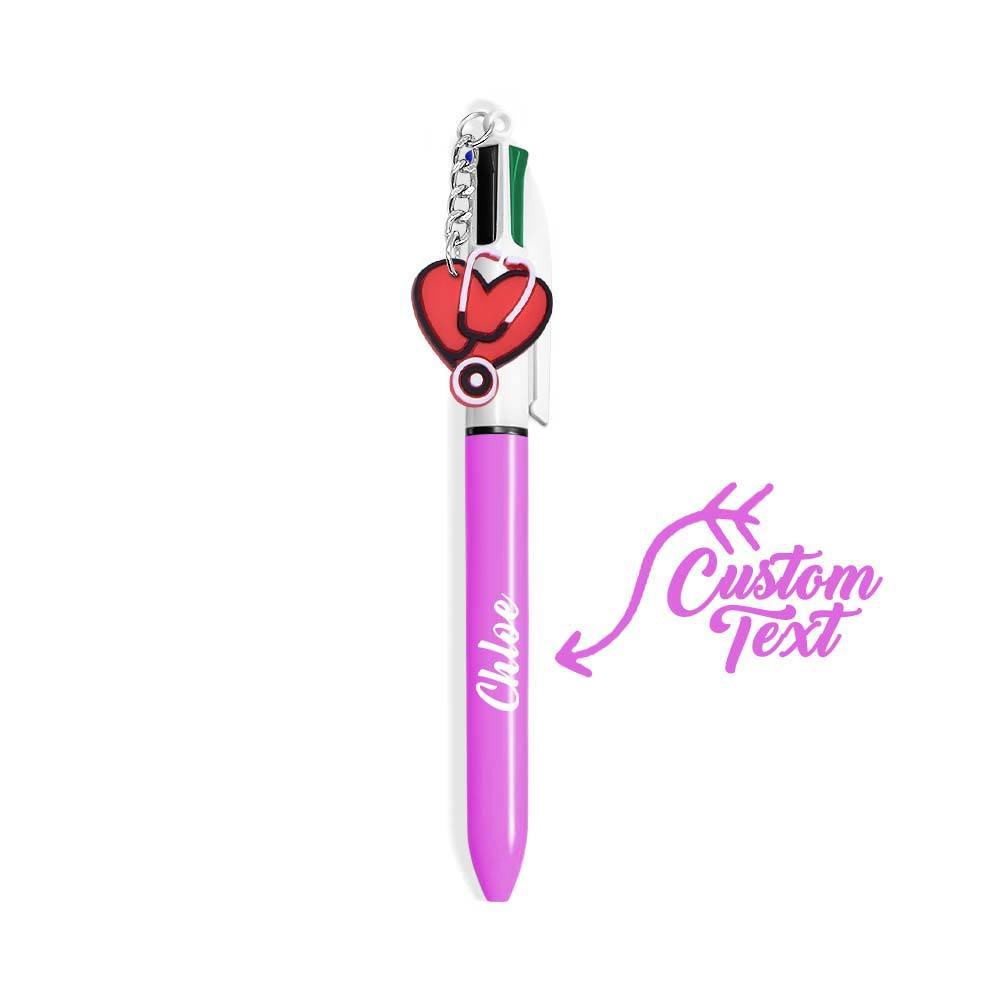 Personalised 4 in 1 Multicoloured Nurse Retractable Ball Pen with Name and Cute Charm Birthday Christmas Appreciation Gift for Nurse Medical Staff